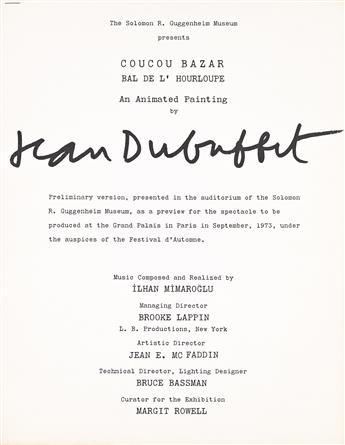 JEAN DUBUFFET (1901-1985).  COUCOU BAZAR. Group of 4 posters and program. 1973. Sizes vary.